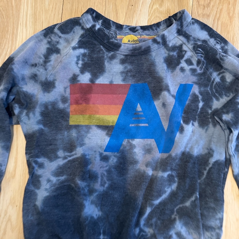 Aviator Nation Blue and Gray Tie-Dye Crewneck Sweater